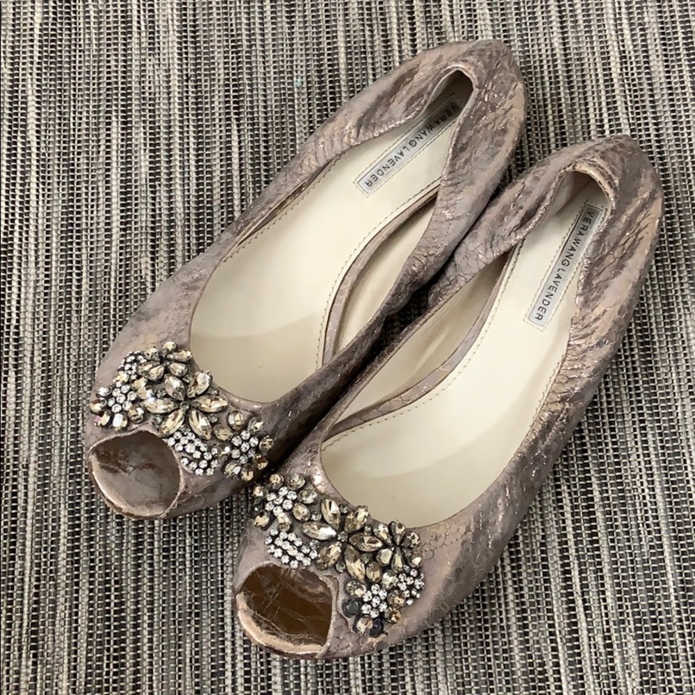 Vera Wang Lavender Label peep toe crystal  flats